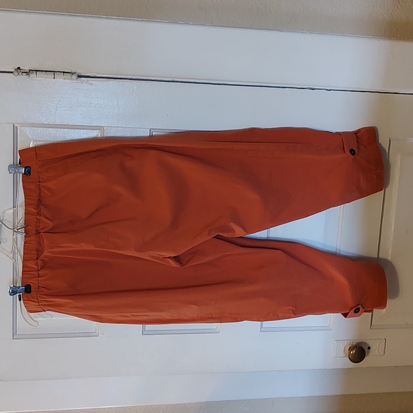 Orange/Rust FOIL 70% cotton Women 10 Midrise elastic back cropped pants - Picture 4 of 4